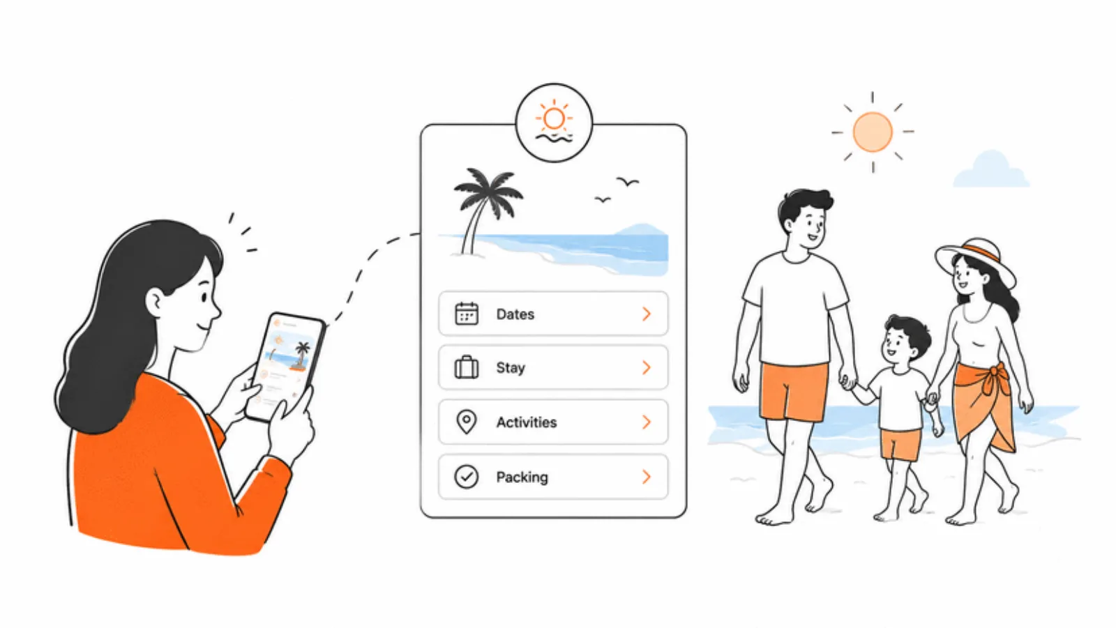 Visual family vacation planner with school-free periods and trip blocks