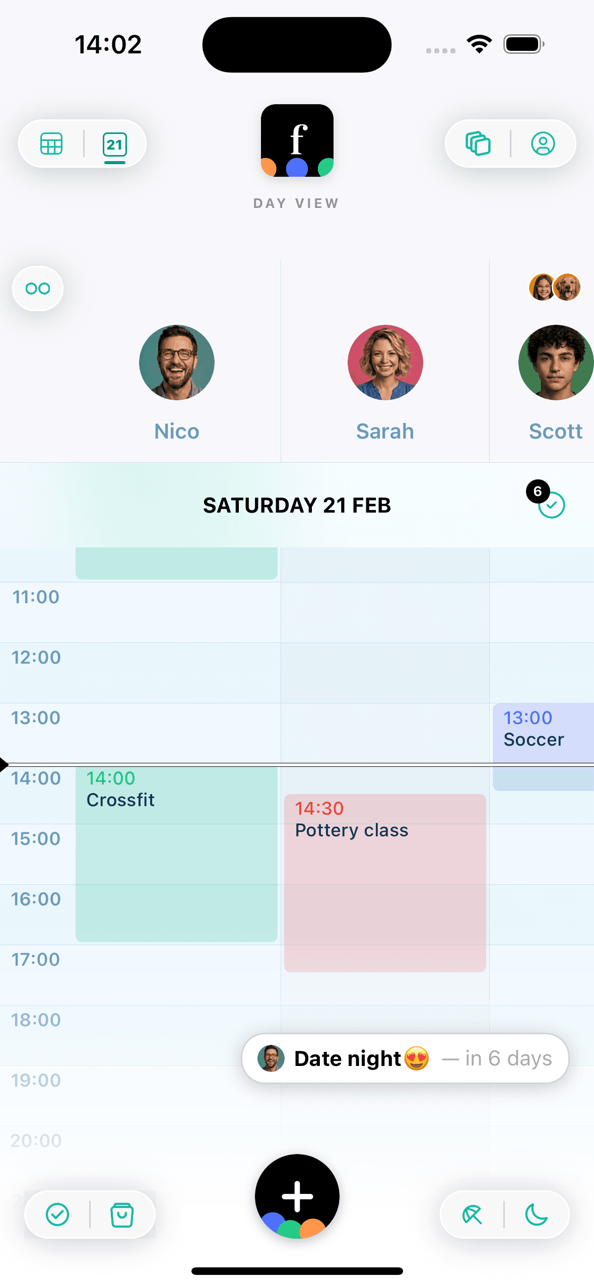 Famnly day view showing detailed family calendar events