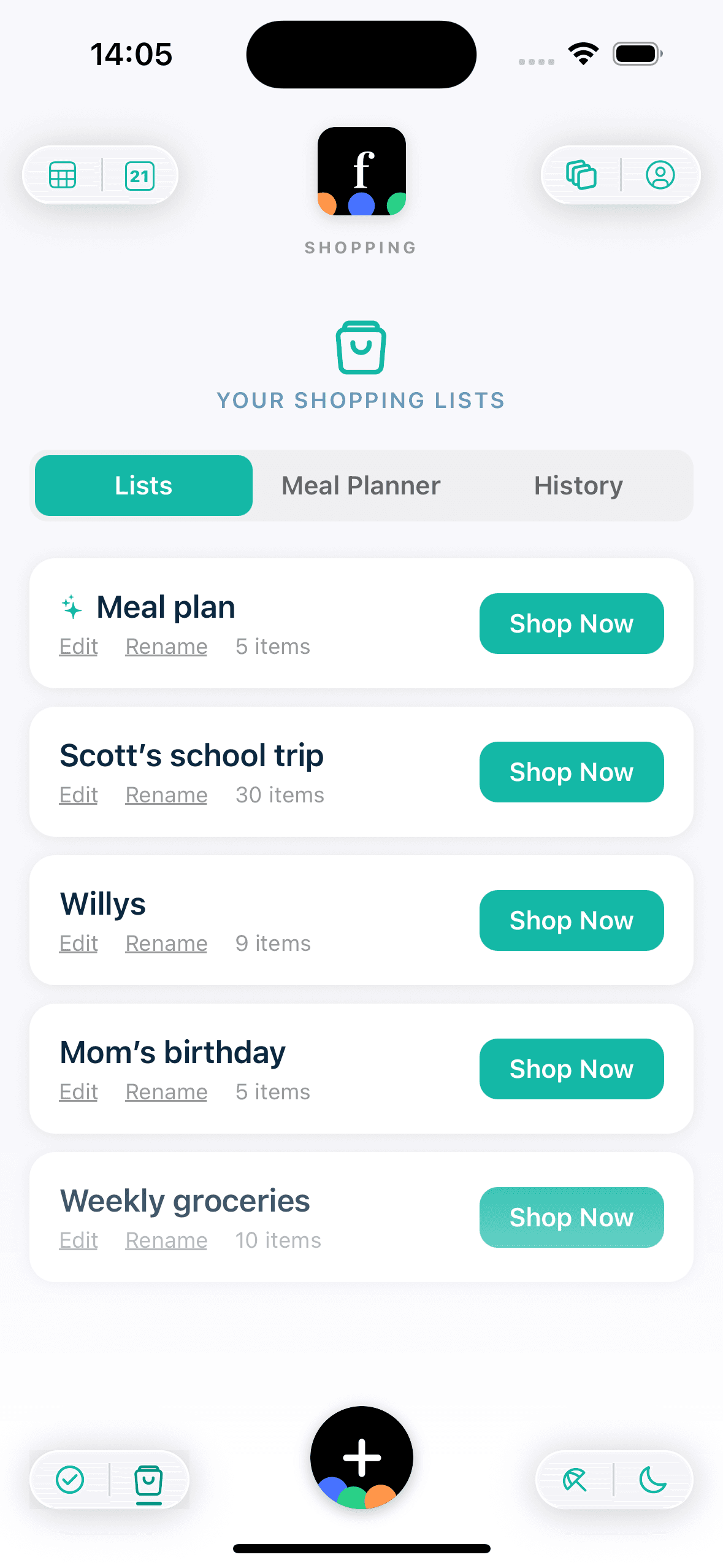 Shopping focus mode organizing grocery list by store aisle