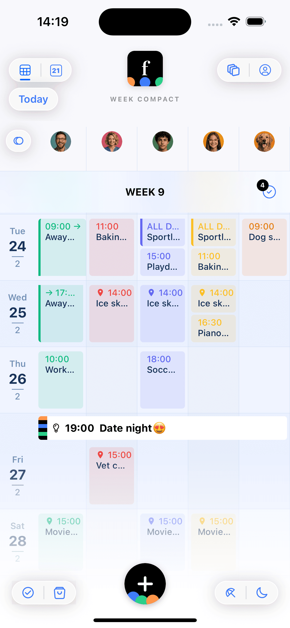 Calendario familiar de Famnly en tema claro